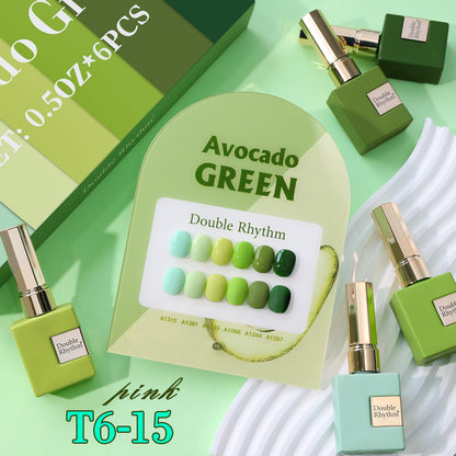 Double Rhythm 6 Pcs Gel Polish Set – 15ml Each in Light Dark Green Olive Teal