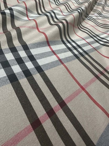 Double Sided Beige Plaid Tartan, Poplin Cotton Fabric