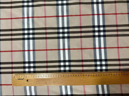 Double Sided Beige Plaid Tartan, Poplin Cotton Fabric