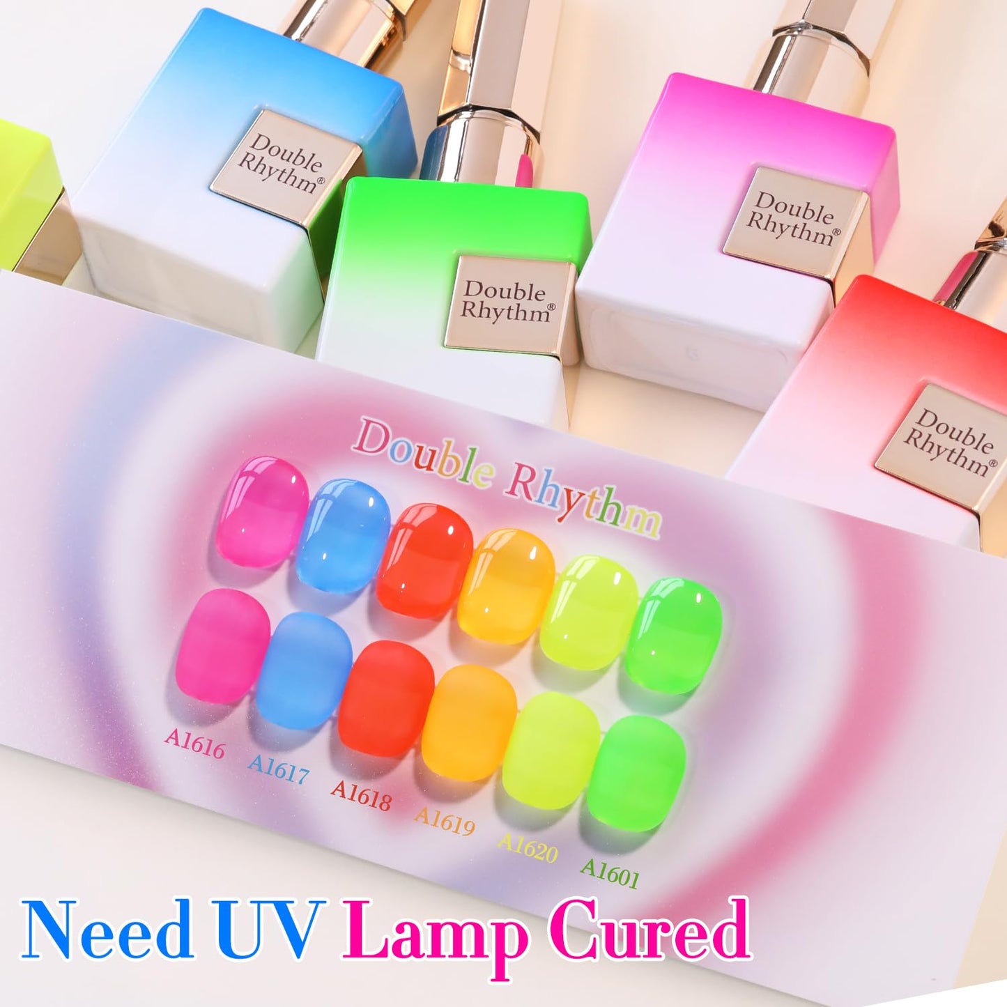 Double Rhythm Gel Polish Set – 6x15ml Jelly Neon Colors for DIY Nail Art