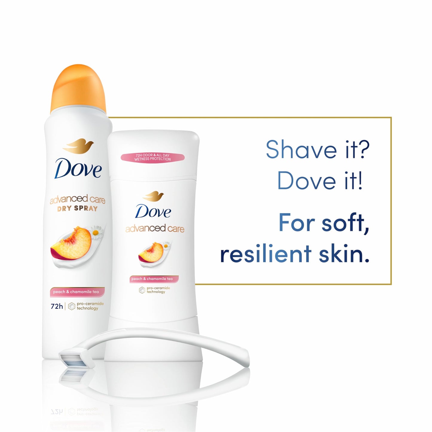 Dove Advanced Care Peach & Chamomile Tea Antiperspirant Deodorant Stick – 72h Odor Control & Skin Barrier Support, 4 Count (2.6 oz each)