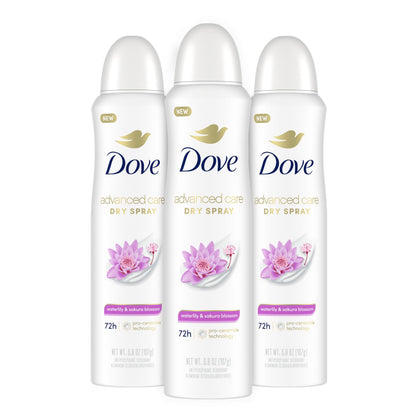 Dove Advanced Care Waterlily & Sakura Blossom Antiperspirant Spray – 3 Count, Pro-Ceramide, 72-Hour Protection