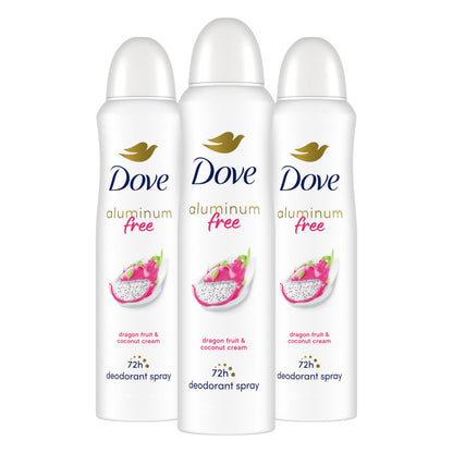 Dove Aluminum Free Deodorant Spray for Women – Dragon Fruit & Coconut Cream, 3-Pack (4 oz each)