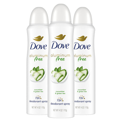 Dove Aluminum Free Deodorant Spray for Women – Cucumber & Green Tea, 3 Count, 4 oz