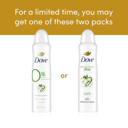 Dove Aluminum Free Deodorant Spray for Women – Cucumber & Green Tea, 3 Count, 4 oz
