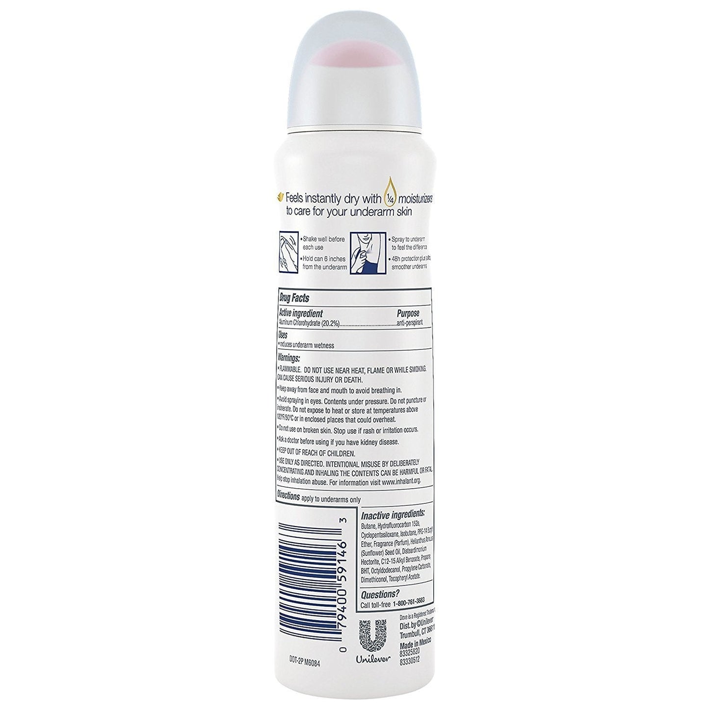 Dove Antiperspirant Dry Spray Invisible - Clear Finish, 3.8 oz per Can, Pack of 3