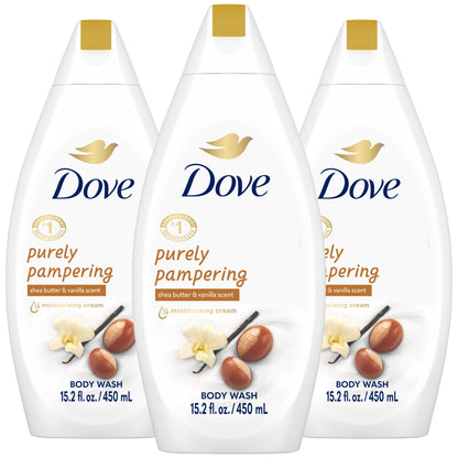 Dove Body Wash 3-Pack – Purely Pampering Shea Butter & Warm Vanilla for Softer, Smoother Skin