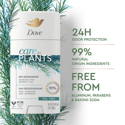 Dove Care by Plants Tea Tree Deodorant Stick — Aluminum-Free, 24h Odor Protection (3 x 2.6 oz)