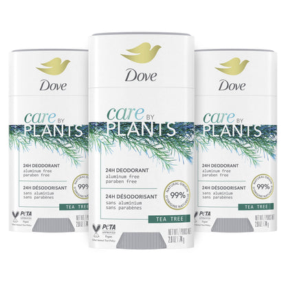 Dove Care by Plants Tea Tree Deodorant Stick — Aluminum-Free, 24h Odor Protection (3 x 2.6 oz)