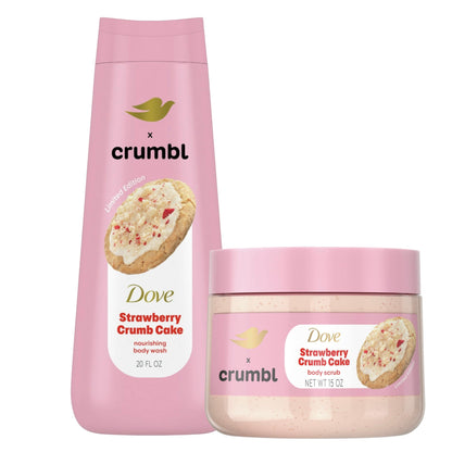 Dove Crumbl Strawberry Moisturizing Body Wash & Scrub Combo – 20oz Wash + 15oz Scrub (Limited Edition)