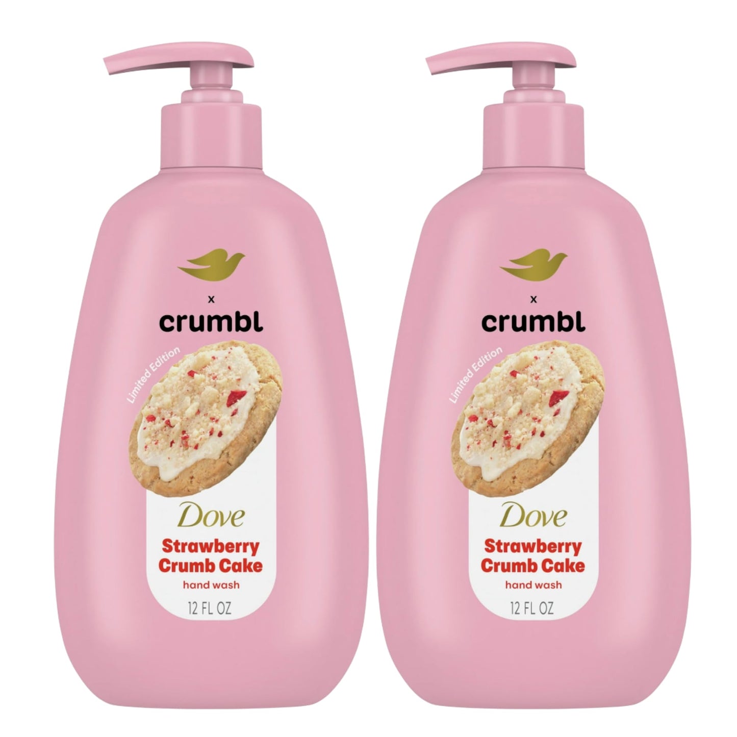 Dove X Crumbl Moisturizing Liquid Hand Wash Strawberry Crumb Cake | 2-Pack, 12 oz Pumps | Limited Edition