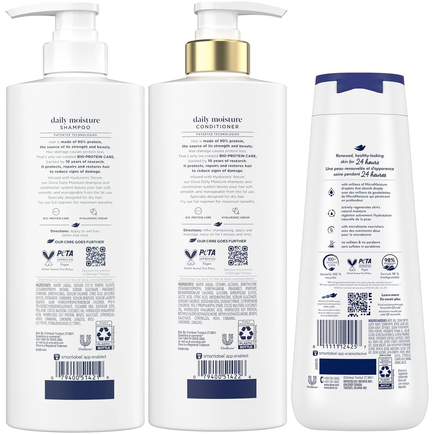 Dove Daily Moisture Shampoo & Conditioner Set + Deep Moisture Body Wash — Deep Hydration (3-Piece)