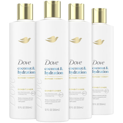 Dove Damage Therapy Conditioner 4-Pack – Coconut & Hydration for 24-Hour Moisture