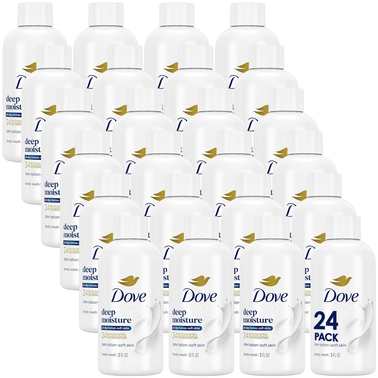 Dove Deep Moisture Body Wash 24-Pack Travel Size (3 oz Each) | On-the-Go Hydration