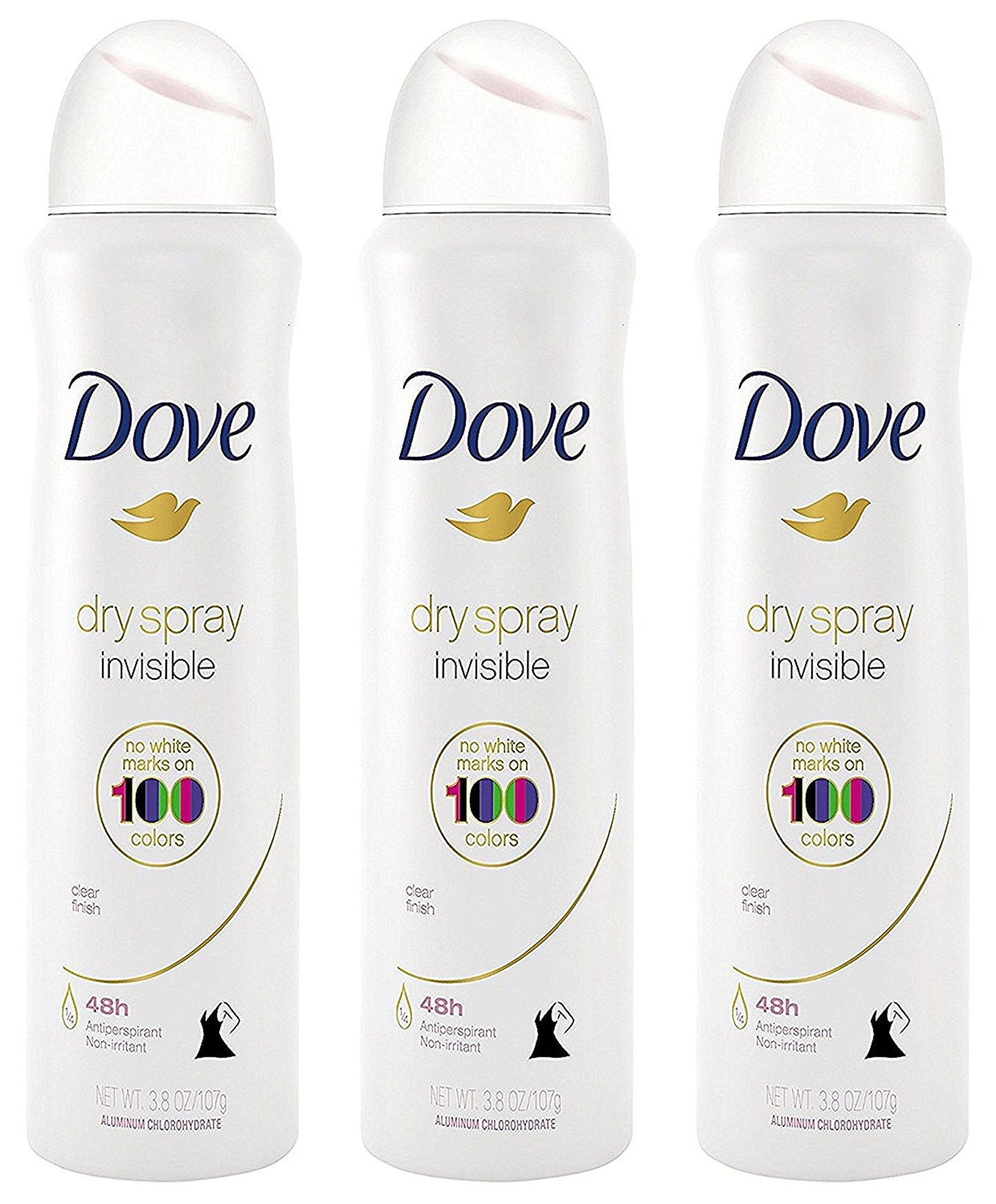 Dove Antiperspirant Dry Spray Invisible - Clear Finish, 3.8 oz per Can, Pack of 3