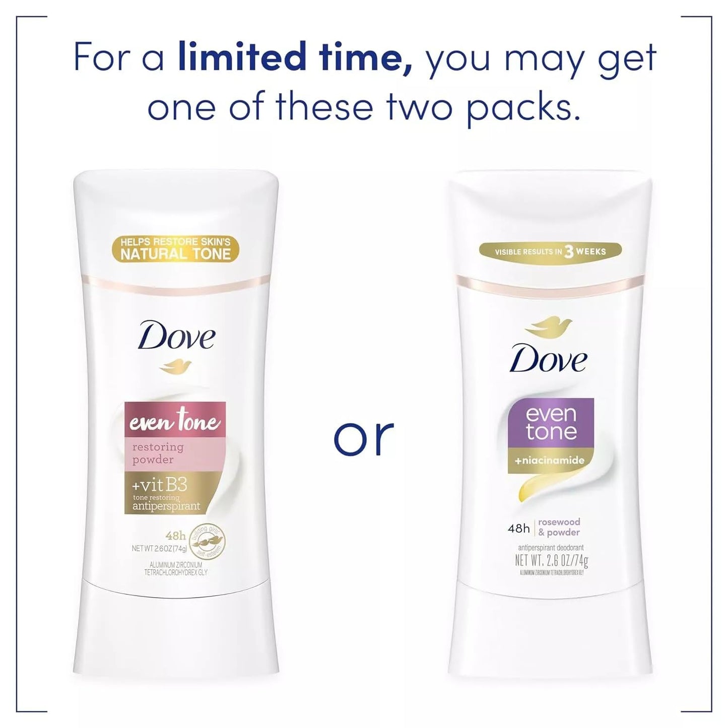 Dove Even Tone Antiperspirant Deodorant for Uneven Skin Tone – Rosewood & Powder, 2.6 oz (3 Count)