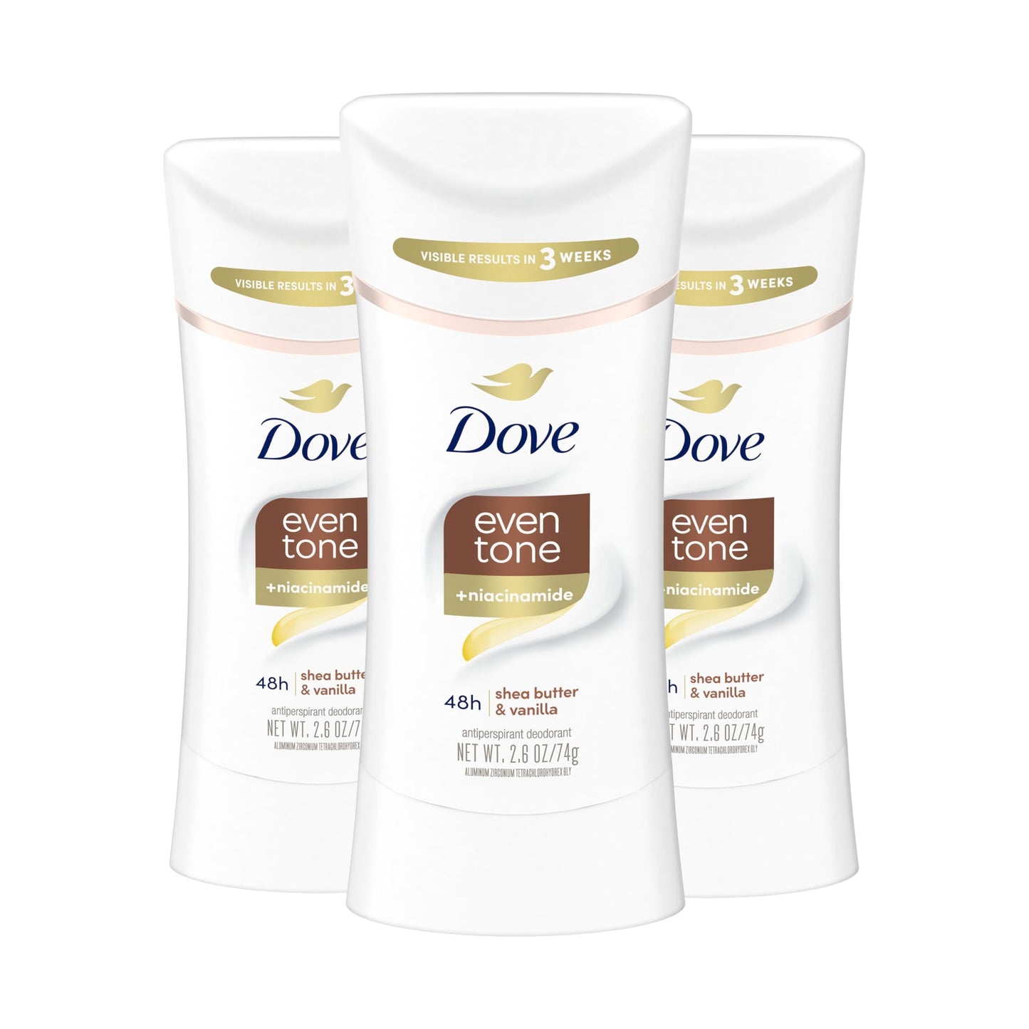 Dove Even Tone Shea Butter & Vanilla Antiperspirant Stick – 3 Pack, 48h Protection