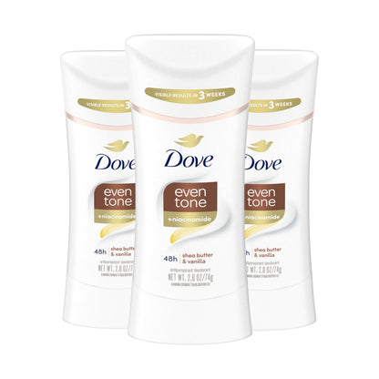 Dove Even Tone Shea Butter & Vanilla Antiperspirant Stick – 3 Pack, 48h Protection