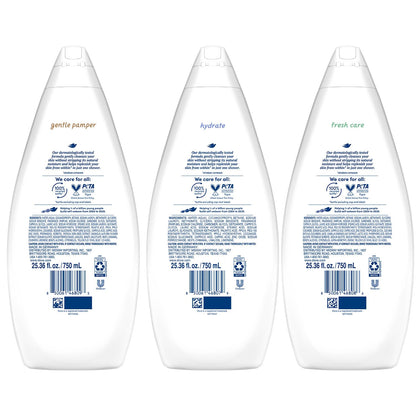 Dove Body Wash Value-Size 3-Pack – Hydrate, Fresh Care & Gentle Pamper, 25.36 oz Each