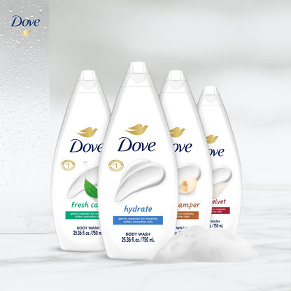 Dove Body Wash 6-Pack Value Variety – Hydrate, Gentle Pamper, Fresh Care, Silky Velvet | Family Size 25.36 oz