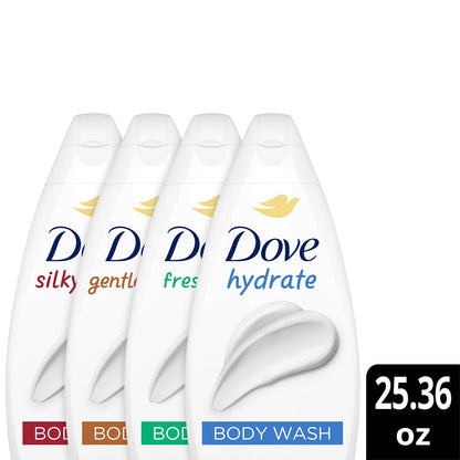 Dove Body Wash 6-Pack Value Variety – Hydrate, Gentle Pamper, Fresh Care, Silky Velvet | Family Size 25.36 oz
