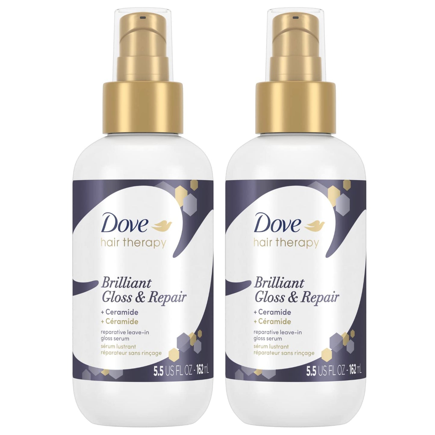 Dove Hair Therapy Brilliant Gloss & Repair with Ceramide – Shine & Repair Leave-In Serum, 2 x 5.5 fl oz