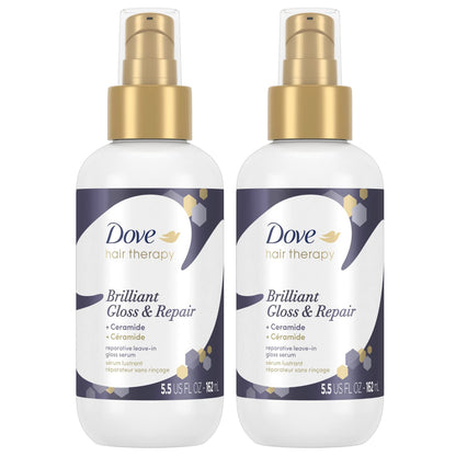Dove Hair Therapy Brilliant Gloss & Repair with Ceramide – Shine & Repair Leave-In Serum, 2 x 5.5 fl oz