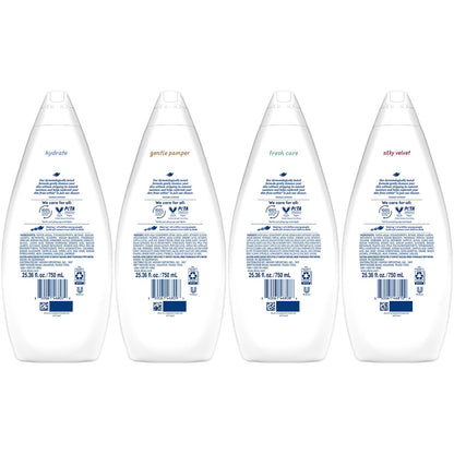 Dove Body Wash 6-Pack Value Variety – Hydrate, Gentle Pamper, Fresh Care, Silky Velvet | Family Size 25.36 oz