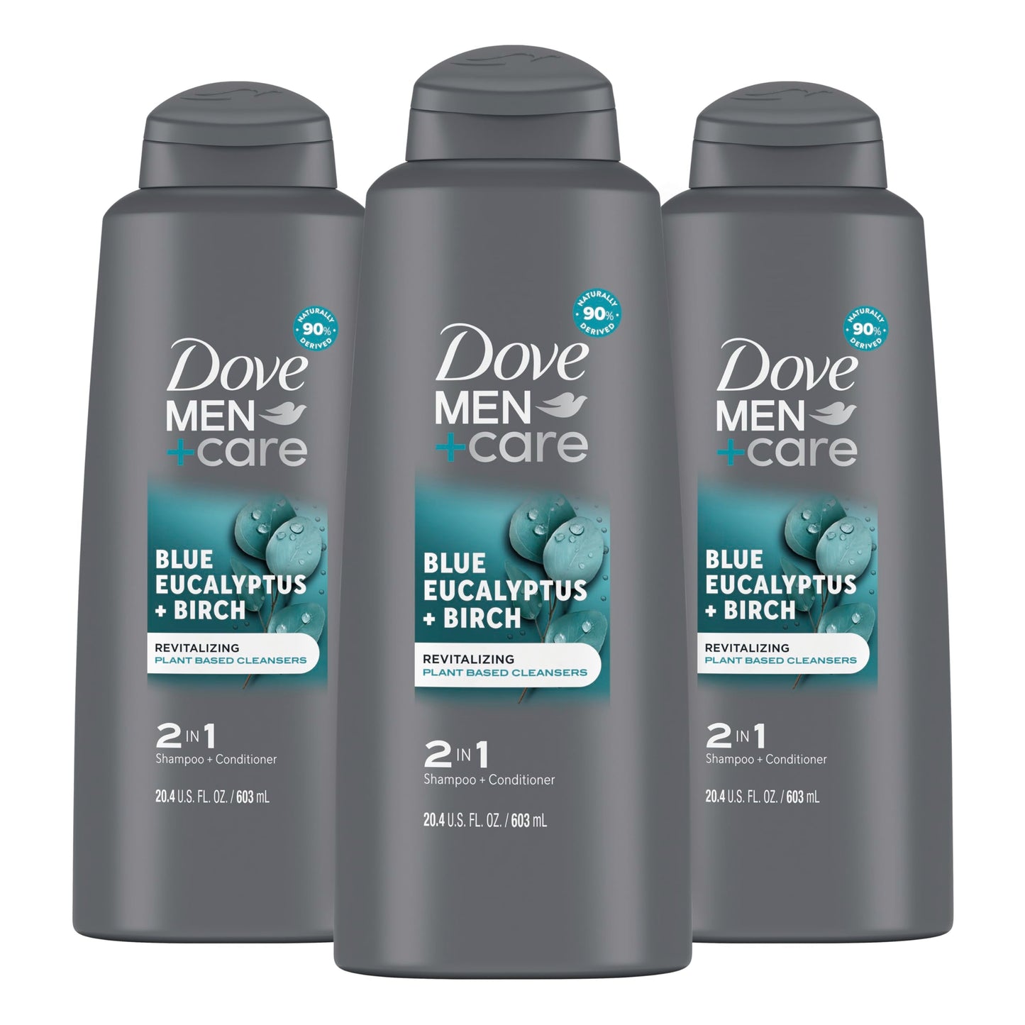 DOVE MEN + CARE 2 in 1 Shampoo Conditioner Body Wash Eucalyptus + Birch – 3 Count (20.4 oz each)