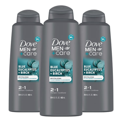 DOVE MEN + CARE 2 in 1 Shampoo Conditioner Body Wash Eucalyptus + Birch – 3 Count (20.4 oz each)
