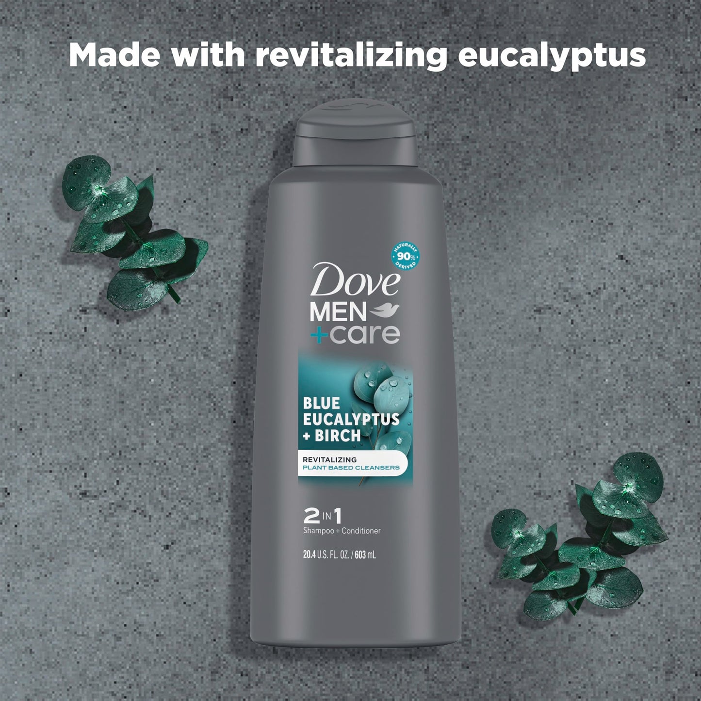 DOVE MEN + CARE 2 in 1 Shampoo Conditioner Body Wash Eucalyptus + Birch – 3 Count (20.4 oz each)