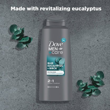 DOVE MEN + CARE 2 in 1 Shampoo Conditioner Body Wash Eucalyptus + Birch – 3 Count (20.4 oz each)