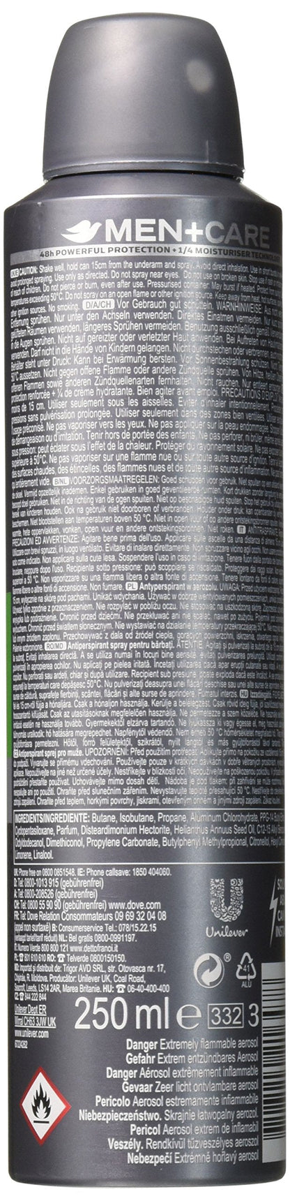 Dove Men + Care Dry Spray Antiperspirant, Extra Fresh – 3.8 oz (6 Pack)