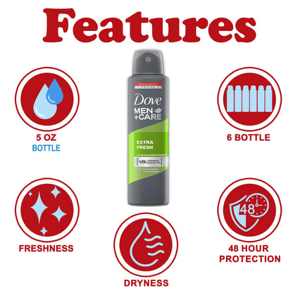 Dove Men+Care Extra Fresh Antiperspirant Spray – 6-Pack, 48H Protection