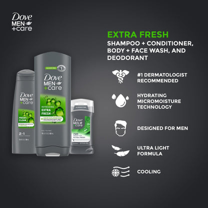 Dove Men+Care College Gift Set – Extra Fresh Body Wash, Deodorant & 2-in-1 Shampoo/Conditioner