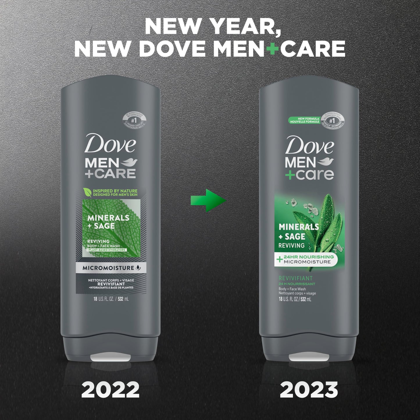 Dove Men+Care Mineral and Sage Body Wash – 4 Pack, 18 oz Each, Hydrating Cleanse for Men
