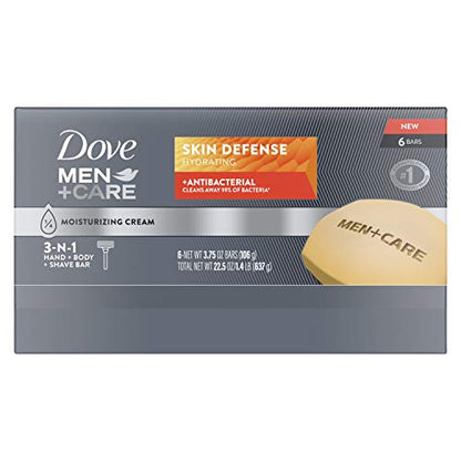 Dove Men+Care Skin Defense Soap Bar – 6 x 3.75 oz, 3-in-1 Hydrating Cleanser