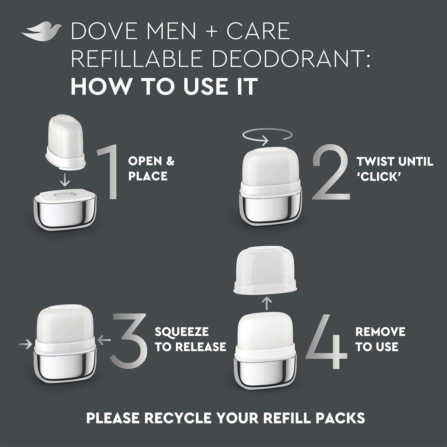 Dove Men+Care Ultimate Refillable Deodorant Kit – Aluminum-Free, 0% Aluminum, 1.13 oz