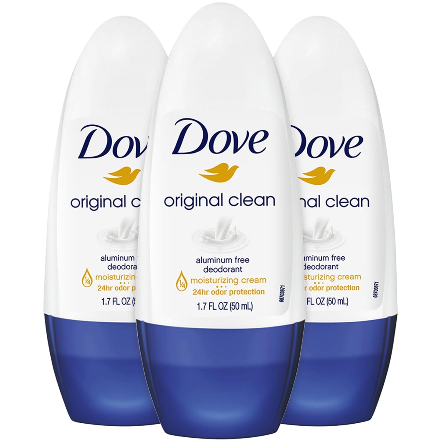 Dove Aluminum-Free Deodorant for Women, Original Clean Roll-On – 3-Pack with 24H Odor Protection