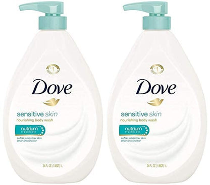 Dove Sensitive Skin Body Wash Pump – NutriumMoisture, Soap-Free, 34 fl oz (2 Pack)