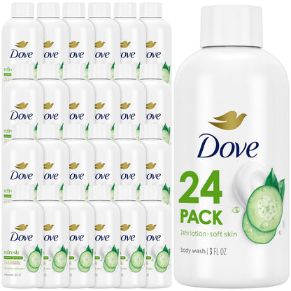 Dove Travel Body Wash Refresh – Cucumber & Green Tea, 3 oz Mini Bottles (24-Pack)