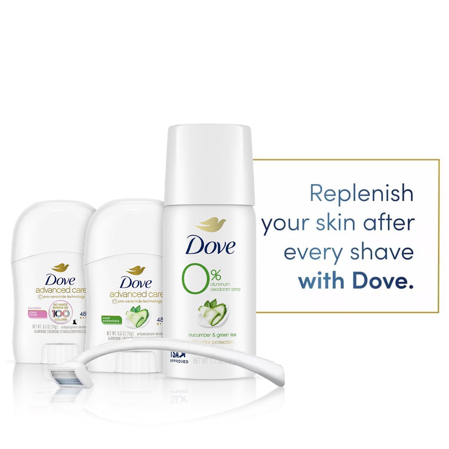 Dove Travel Deodorant for Women Variety 3-Pack – Advanced Care Invisible, Cool Essentials Mini, Cucumber & Green Tea Spray