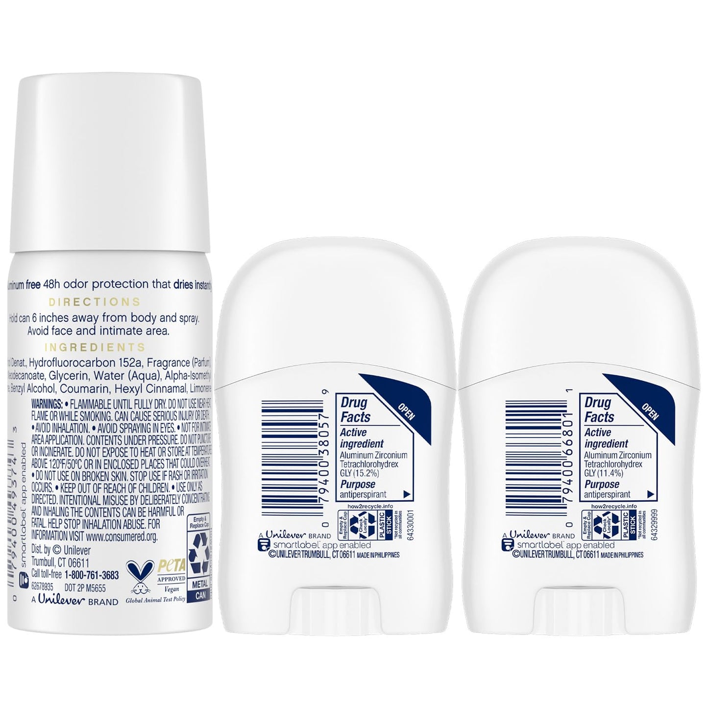 Dove Travel Deodorant for Women Variety 3-Pack – Advanced Care Invisible, Cool Essentials Mini, Cucumber & Green Tea Spray
