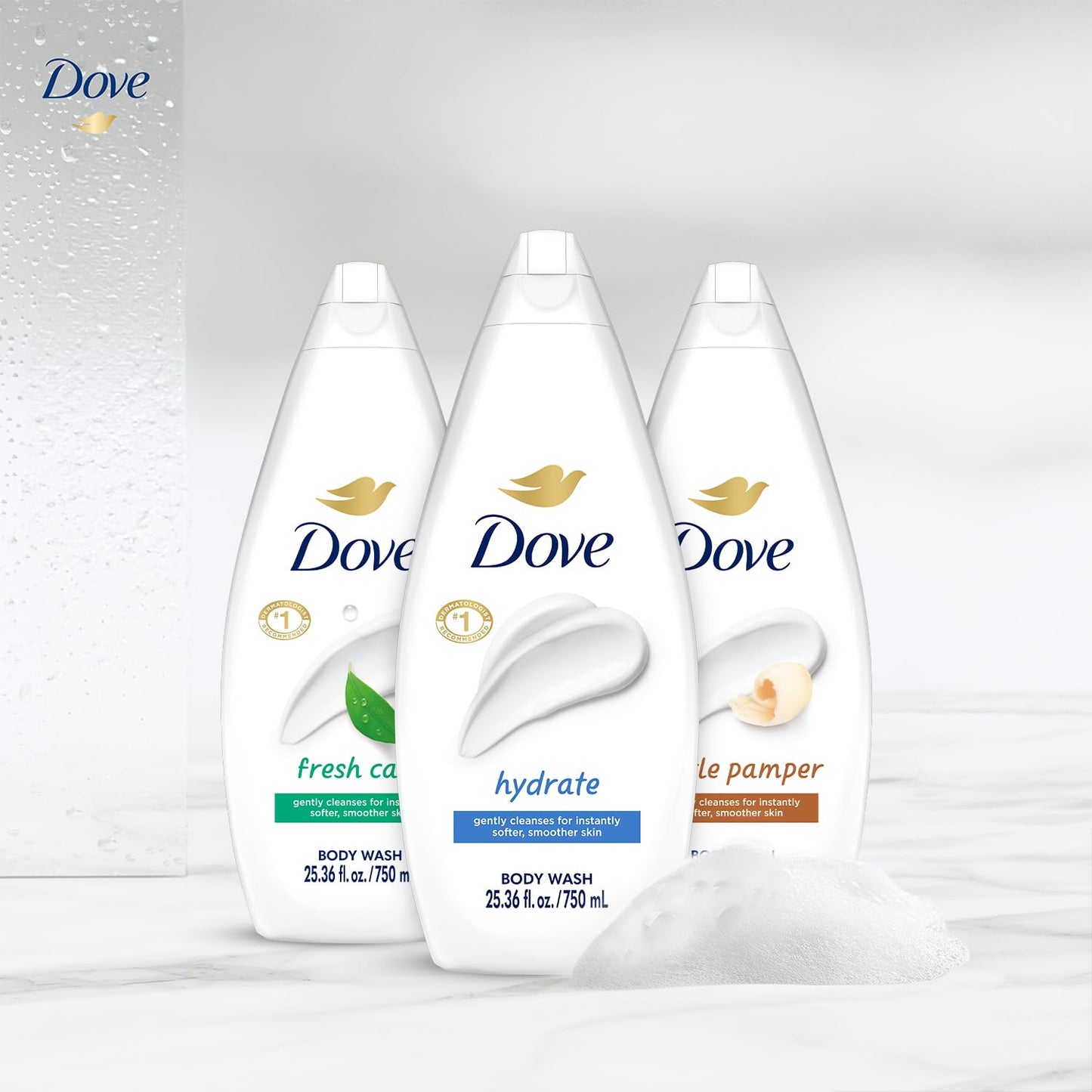 Dove Body Wash Value-Size 3-Pack – Hydrate, Fresh Care & Gentle Pamper, 25.36 oz Each