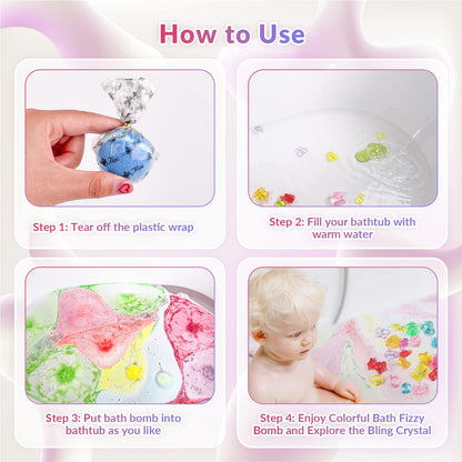 DOVIPE 34 + 6 Bath Bombs with Surprise Crystal Toys – Natural Kids Bath Gift Set