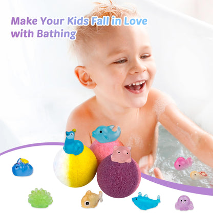 DOVIPE Bath Bombs for Kids – 12 Pcs with Glow-in-the-Dark Ocean Toy Inside | Handmade Organic Bubble Bath Gift Set