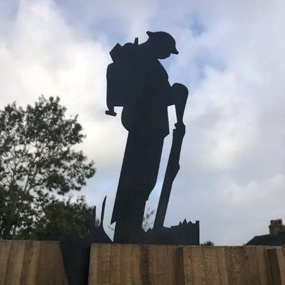 Small Metal Soldier Statue Garden Decoration Black