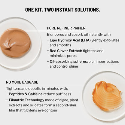 Dr. Brandt Depuffing & Pore Refining Duo — No More Baggage Eye Gel + Pores No More Pore Refiner Primer + Travel Pouch