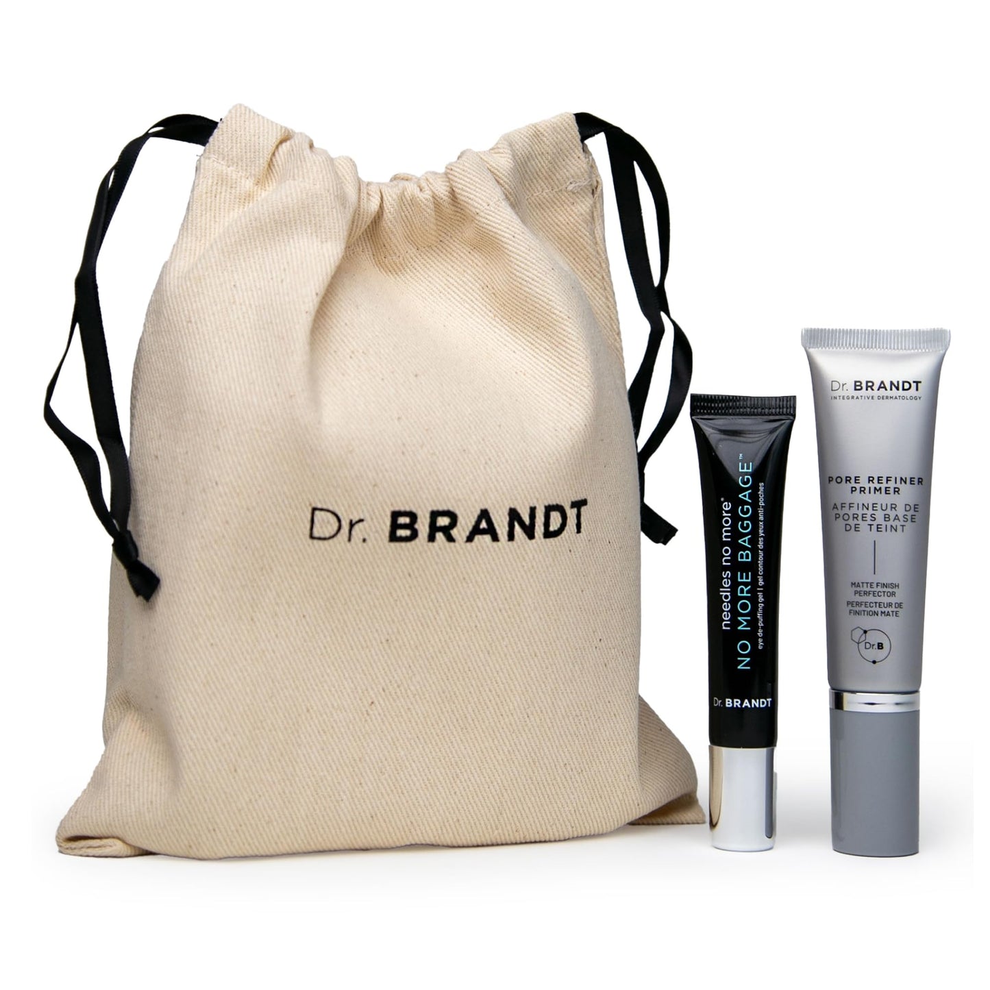 Dr. Brandt Depuffing & Pore Refining Duo — No More Baggage Eye Gel + Pores No More Pore Refiner Primer + Travel Pouch