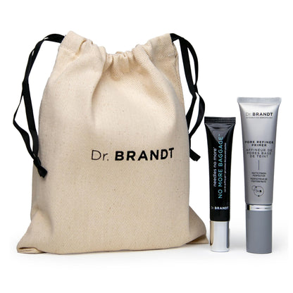 Dr. Brandt Depuffing & Pore Refining Duo — No More Baggage Eye Gel + Pores No More Pore Refiner Primer + Travel Pouch
